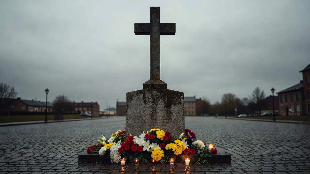 Pietní místo s květinami připomínající oběti března 1919