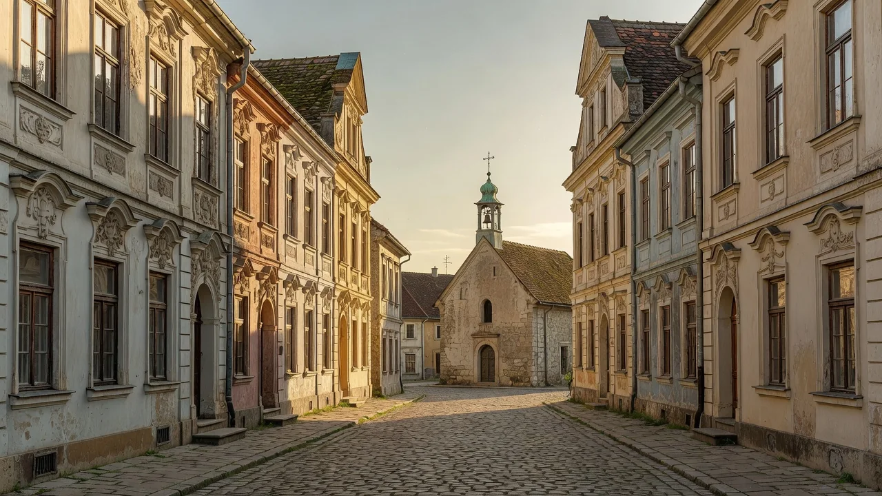 Stará městská ulice s historickými domy na Hané
