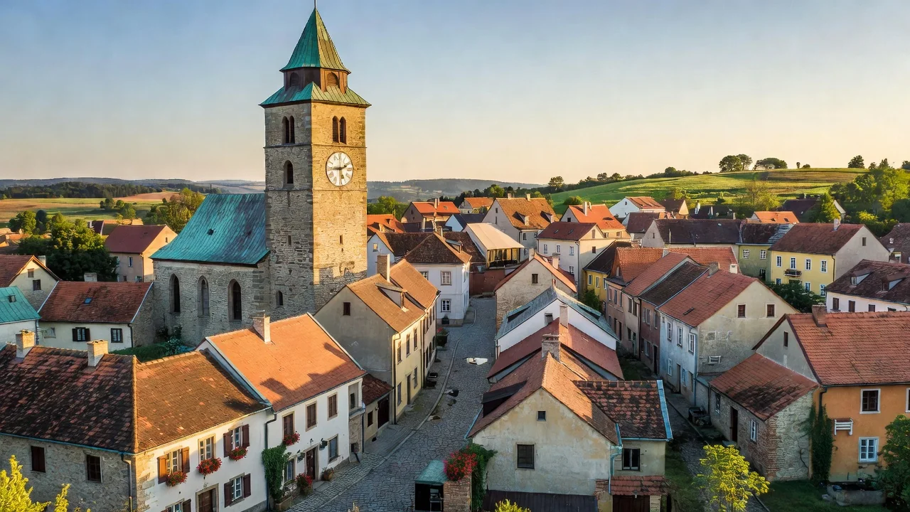 Panorama města Šternberk s hradem a věží kostela