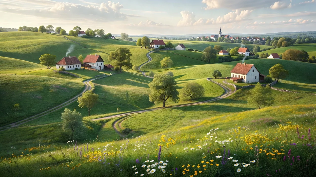 Romantický hrad na kopci nad moravskou krajinou