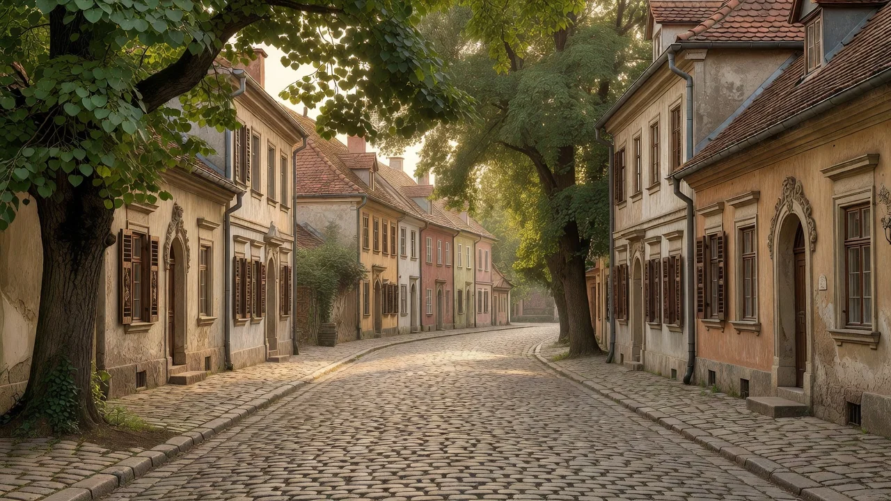 Stará městská ulice s historickými domy na Hané